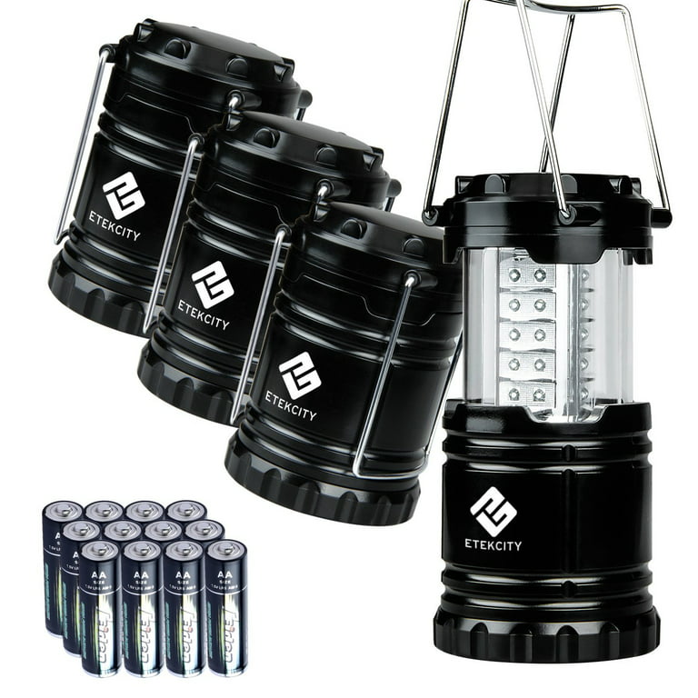 Lichamp 4 Pack LED Camping Lanterns, Battery Powered Camping Lights COB  Super Bright Collapsible Flashlight Portable Emergency Supplies Kit, Black