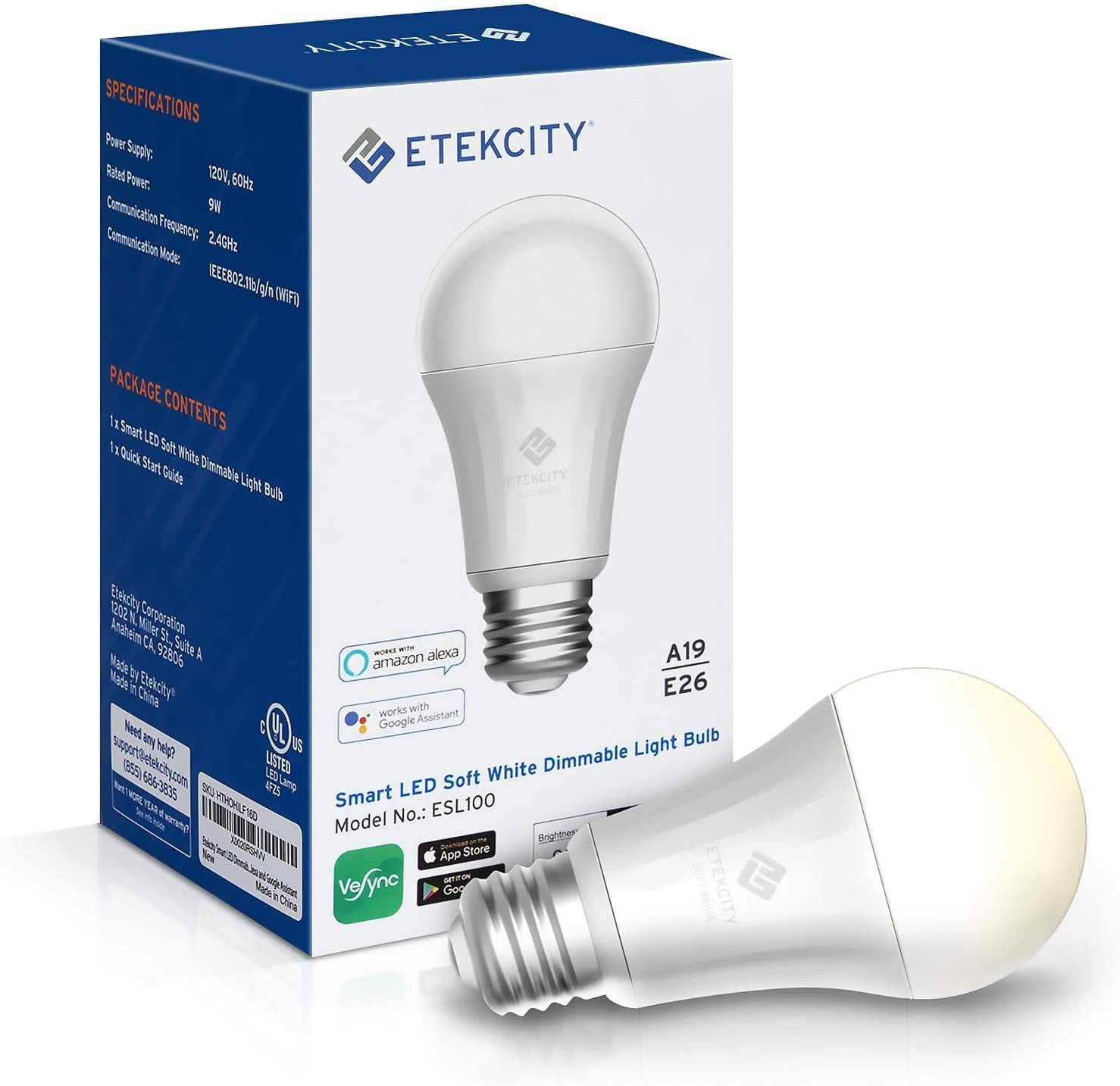 Smart Dimmable White LED Light Bulb with Screw-in Base