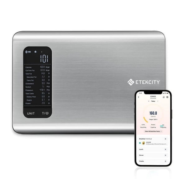 Etekcity Food Nutrition Scale, Digital Grams and Ounces for Weight Loss With Smart Nutrition App, 19 Facts Tracking, Baking, Cooking, Portion Control, Macro, Keto, 11 Pounds-Large, Stainless Steel