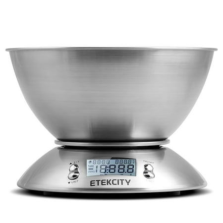 Etekcity Digital Stainless Steel Kitchen Food Weight Scale with Measuring Bowl(11lb/5kg),Silver