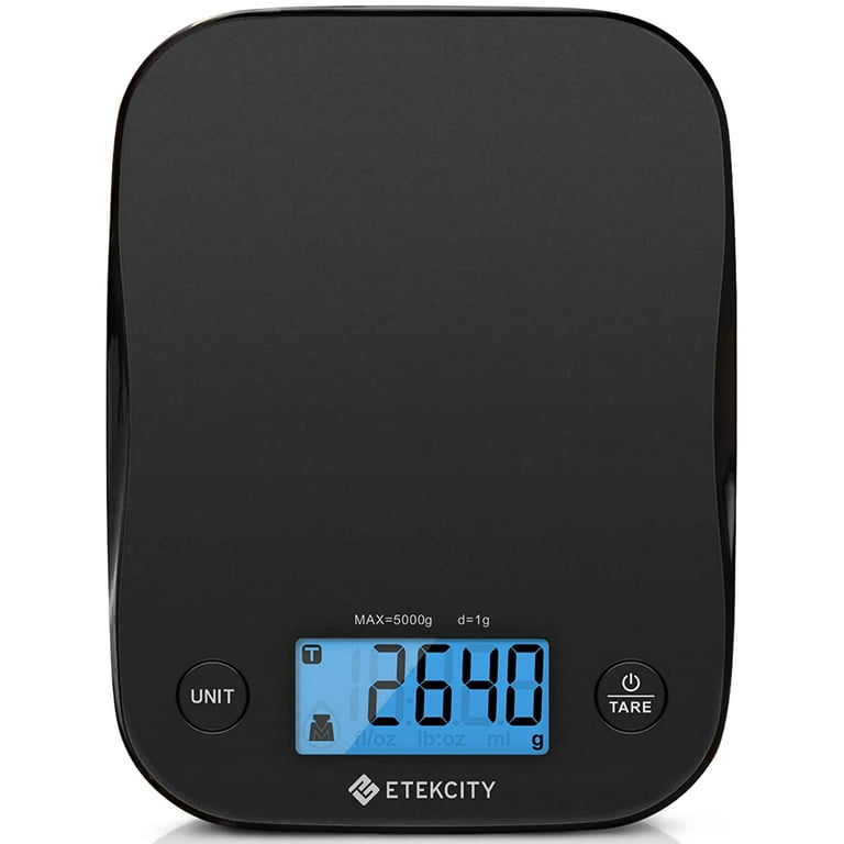Etekcity Kitchen Scale, Digital food scale in Grams and Ounces for Cooking,  Baking, Meal Prep, and Diet, with high-precision of 0.04oz/1g, with  platform of 8.3*6.3 inches, 11 lb/5kg, Black 