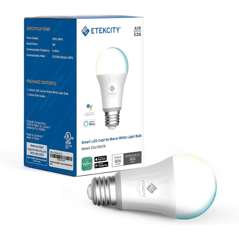 Etekcity Smart LED Cool-to-Warm White Light Bulb 
