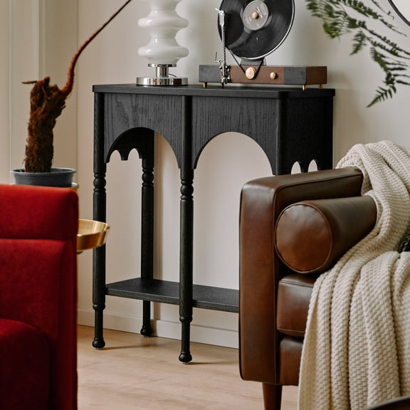 Etelifrank 31.5'' Classic Solid Wood Console Table with Open Shelve, Retro Entryway Table for Living Room, Coffee