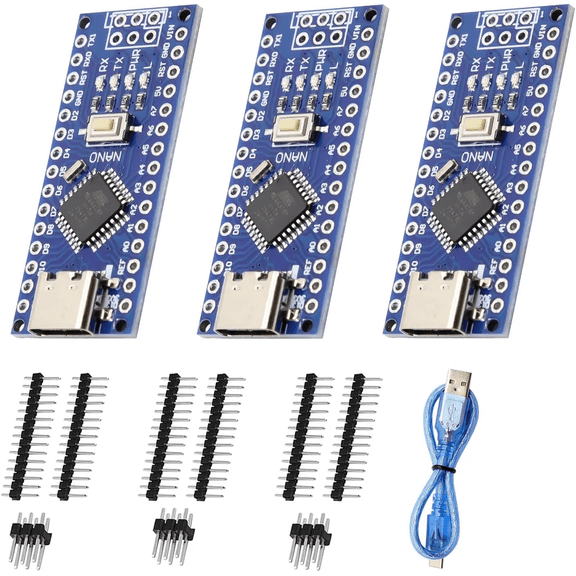 Etepon 3 Pack Nano V3.0 Type-C Development Board, ATmega328P 5V 16MHz Microcontroller with CH340G Chip and USB Cable Compatible with Arduino IDE
