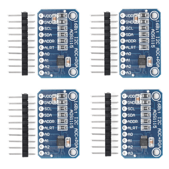 Etepon 4 PCS ADS1115 16-Bit 4-Channel I2C IIC Analog-to-Digital ADC PGA Converter with Programmable Gain Amplifier, High Precision Development Board for Arduino Raspberry Pi