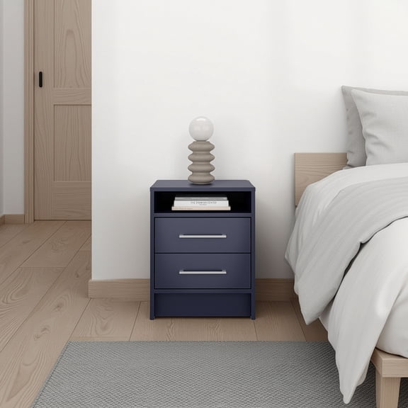 Eter Minimalist Nightstand, 2 Drawers & Open Shelf, Modern Bedside Storage Table for Bedroom, Compact & Sturdy Design