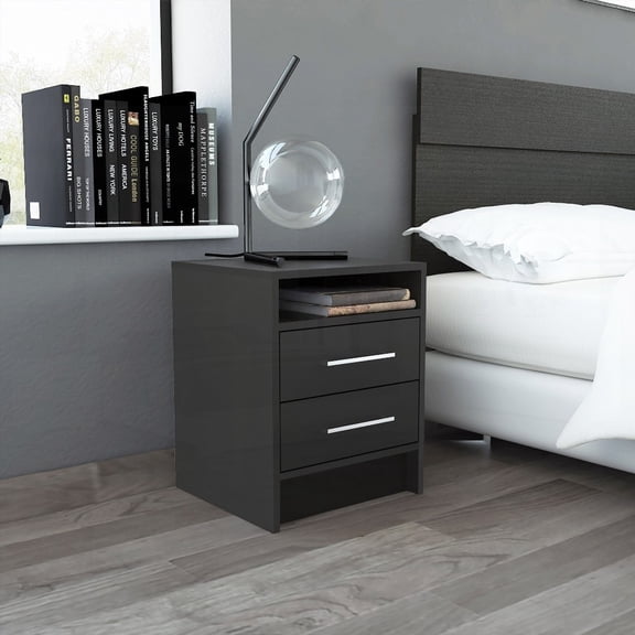 Eter Modern 2-Drawer Nightstand - Black, Easy Assembly