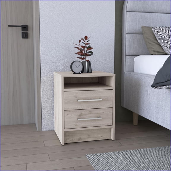 Eter Modern Light Gray Nightstand with 2 Drawers  Easy Assembly