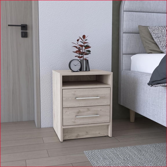Eter Modern Light Gray Nightstand with 2 Drawers  Easy Assembly