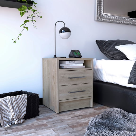 TUHOME Eter Nightstand with 2 Drawers and 1 Open Shelf, 15.7 in W, Light Gray