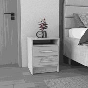 Eter Nightstand with Two Drawers, Space Saving Side Table for Small Bedroom, 15.7 Inch Wide Light Gray Particle Board End Table