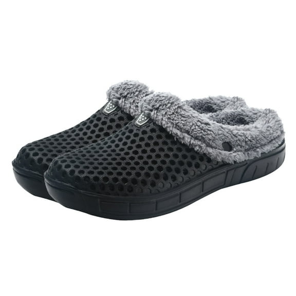 Etereauty 1 Pair of Classic Lined Clog Warm Fuzzy Slipper Slid on Slippers (Black)