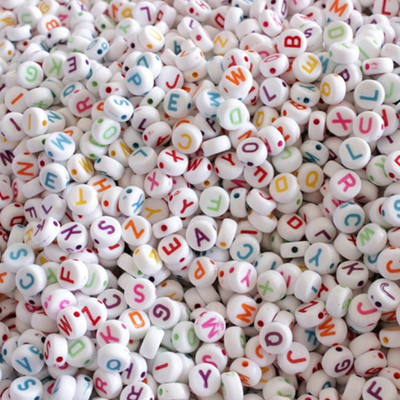 100Pcs Acrylic Colorful Alphabet Beads Round Letter Beads Charms for DIY Loom Bands Bracelets and Jewelry Making 7 x 4 mm