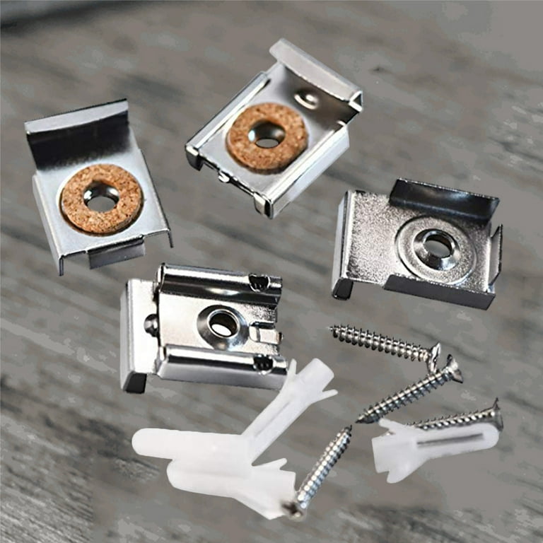 4pcs Spring Loaded Mirror Hanger Clips Set Unframed Mirror Mount Clips with Rawl Plugs and Screws Silver