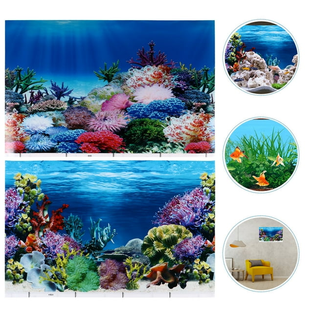 Etereauty Aquarium Sticker,2Pcs Fish Tank Decals Aquarium Background ...