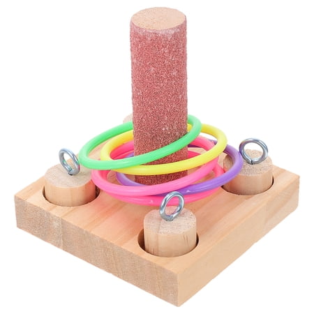 Etereauty Parrot Bird Toys Ring Puzzle Training Intelligence Stacking Educational Cage Block Interactive Wooden Bite Chew Rings