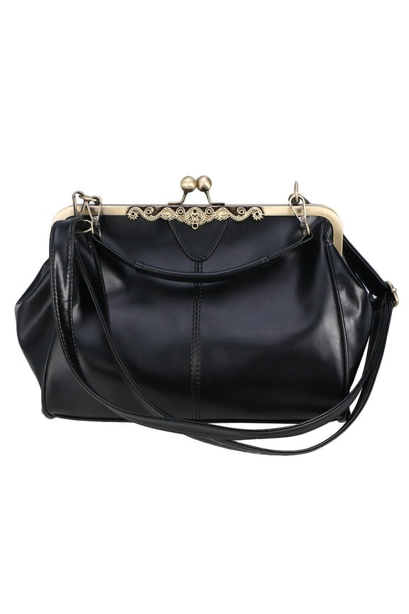 Purse Handbag Bag Kiss Evening Lock Handle Shoulder Leather Pu Crossbody Vintage Retro Clasp Closure Satchel Ladies
