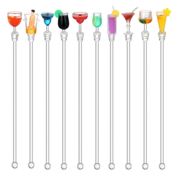 10pcs Cocktail Mixing Sticks Glass Stirring Rods Swizzle Stirrers Drink Beverage Coffee Stir Sticks for Home Kitchen Bar Party (Random Color)