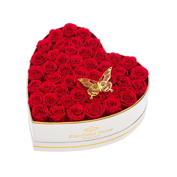 Eterfield 47 Forever Flowers in Heart Shape Box, Preserved Roses That Last a Year Preserved Flowers Birthday Gifts for Her Mom Women Wife Anniversary Valentines Day Mothers Day Christmas, Red Y101