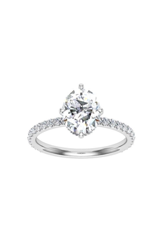 1.5 Ct Oval Cut Lab-Created Simulated Diamond Ring for Women - Elegant 14K White Gold Plated Solitaire Ring with East West Prong Setting - Unique Diamond Design Ring with Accent Stones