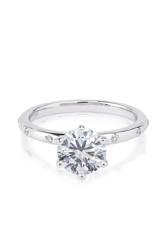 1.65 Ct Round Solitaire Side Stone Engagement Ring for Women - Lab-Created Simulated Diamond - 14K White Gold Plated Ring - Unique Designer Ring - Prong Setting, Ideal Proposal Gift