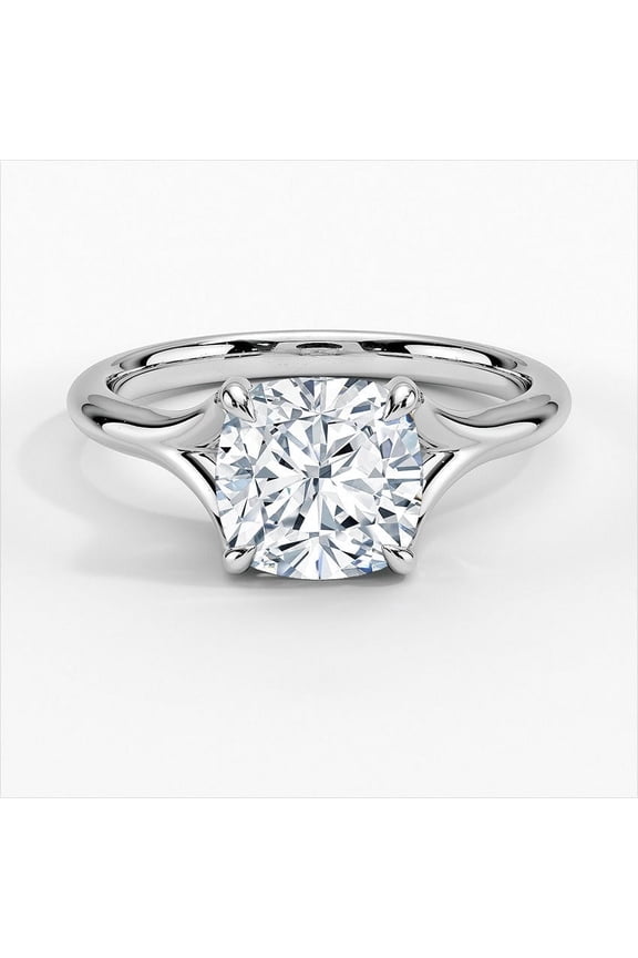1.8 Ct Cushion Cut Lab-Created Simulated Diamond Ring - 14K White Gold Plated Split Shank Solitaire Engagement Ring - Elegant Prong Setting Wedding Ring - Gorgeous Gift for Her