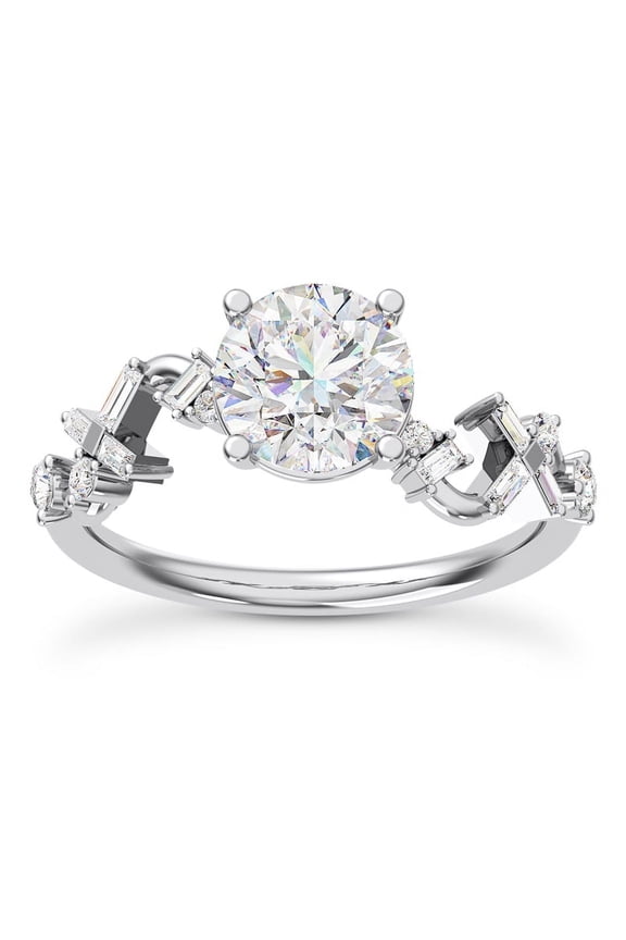 1.8 Ct Round And Baguette Winding Lab Created Diamond Ring for Women's - White Gold Over 14K Bridal Engagement Jewelry - Sparkling Solitaire Ring for Wedding Celebrations