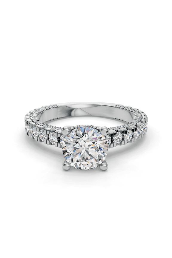 1.8 Ct Round Cut Lab Created Diamond Engagement Ring - Side Stone Solitaire with Accents in 14K White Gold Plated Ring - Wedding Jewelry for Her - Accent Diamonds for Special Occasions