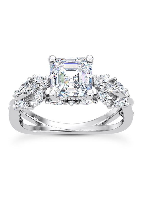 1.9 Ct Asscher Cut Lab Created Diamond Ring - Butterfly and Bee Vine Twist Solitaire Design Engagement Ring for Her - 14K White Gold Plated Wedding Ring for Her - Lab Grown Diamond Ring