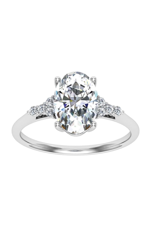 1.9 Ct Oval Cut Lab-Created Diamond Ring - Side Stones Designer Ring for Women - 14K White Gold Plated - Prong Setting - Engagement Ring - Elegant Women's Jewelry - Perfect Gift for Her