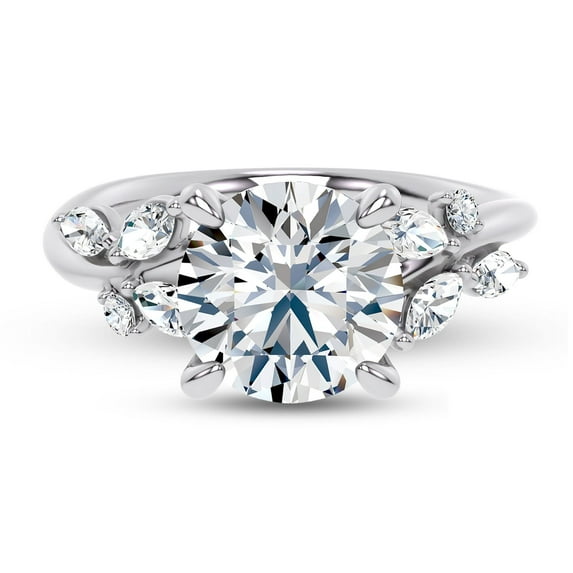 Eterna Jewel 1.9 Ct Round Cut Diamond Engagement Ring for Women - Nature-Inspired Design with Lab Created Diamond in 14K White Gold Plated Metal - Exquisite Bridal Jewelry for Her - Gift for Wife