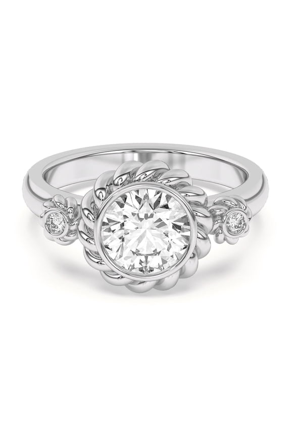1.9 Ct Round Cut Lab Created Diamond Rope Halo Engagement Ring for Her - 14K White Gold Plated Solitaire Diamond Rings - Wedding Promise Rings for Her - Designer Jewelry Rings for Women