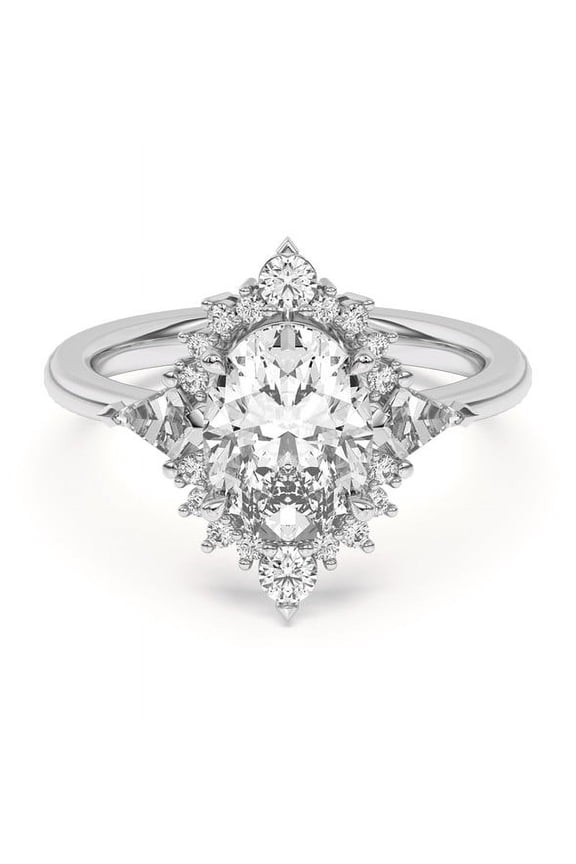 14K White Gold Plated 2 Ct Oval Cut Lab Created Diamond Kite Halo Ring for Her - Solitaire Wedding Diamond Rings - Engagement Jewelry for Her - Wedding Rings for Women's Diamond Jewelry