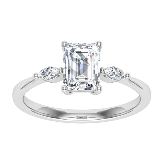 Eterna Jewel 2.2 Ct Emerald Cut Excellent Engagement Wedding Rings - Three Stone Prong Set Designer Ring for Women - 14K White Gold Plated Lab-Created Simulated Diamond Rings - Celebrate Your Love
