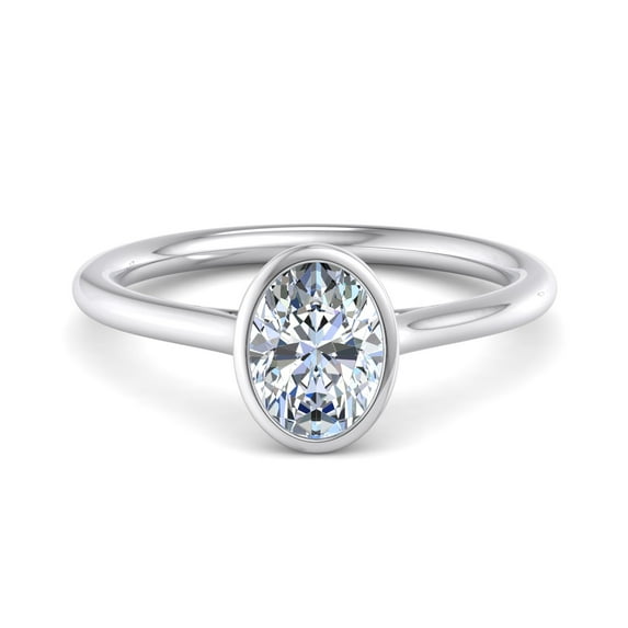 Eterna Jewel 2 Ct Oval Cut Lab Created Diamond Engagement Ring for Women - 14K White Gold Plated Bezel Set Solitaire Ring - Proposal Diamond Rings for Women - Designer Wedding Rings for Her
