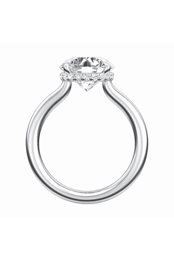 Engagement Ring Low Profile Round Solitaire Hidden Halo - 1.7 Ct Lab-Created Simulated Diamond - 14K White Gold Plated - Unique Cluster Design for Women - Perfect Gift for Anniversaries