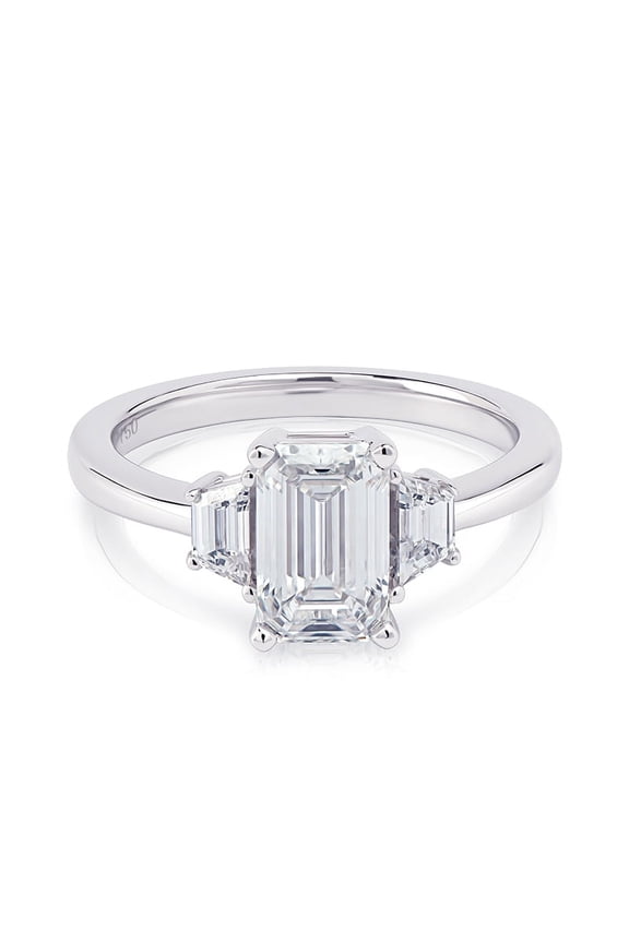 Excellent Emerald Three Stone Unique Designer Promise Ring for Her - 1.45 Ct Lab-Created Simulated Diamond, 14K White Gold Plated Prong Set Engagement Ring for Women - Ideal Gift for Her