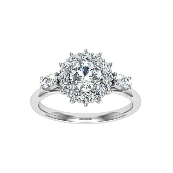 Eterna Jewel1.7 Ct Round Cut Lab-Created Diamond Engagement Ring - 14K White Gold Plated 3 Stone Hidden Halo Rings - Elegant and Simple Wedding Ring for Women - Anniversary Gift for Her