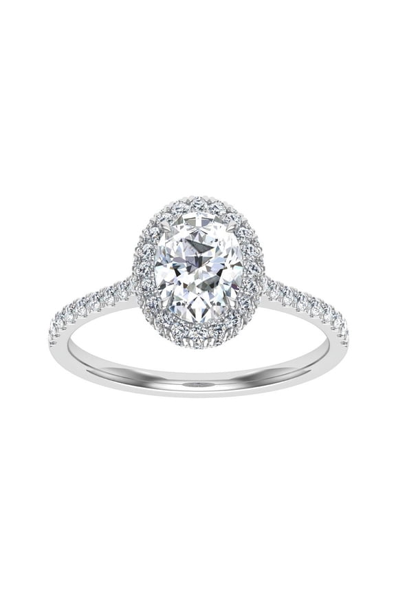 1.8 Ct Oval Cut Lab-Created Simulated Diamond Engagement Ring - Double Halo with Accents - 14K White Gold Plated Ring - Stylish Gift for Women - Timeless Elegance for Any Day