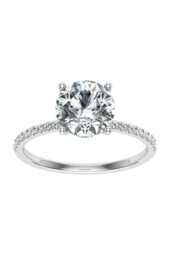 1.8 Ct Round Cut Lab-Created Diamond Ring - Halo Solitaire with Accents - 14K White Gold Plated Engagement Ring - Unique Design for Celebrating Love - Secure Prong Set for Lasting Beauty