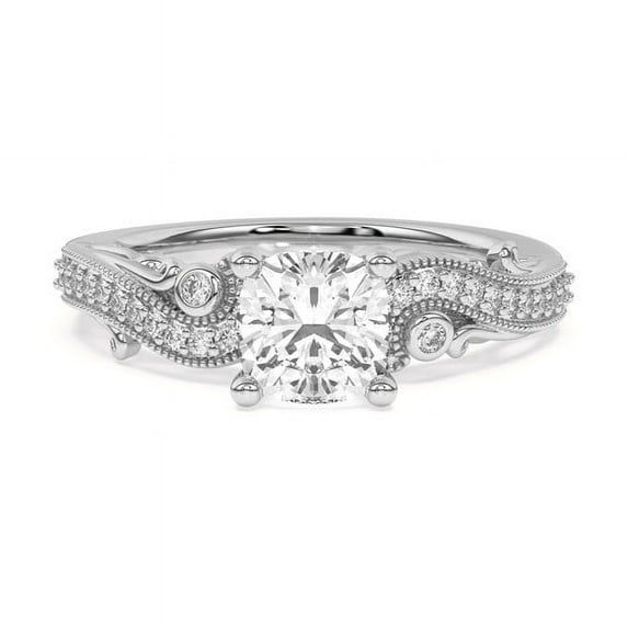 Eterna Jewel1.8 Ct Vintage Filigree Milgrain Art Deco Engagement Ring - Lab Created Cushion Cut Diamond for Women - Crafted in 14K White Gold Plated Metal to Enhance Bridal Jewelry Collections