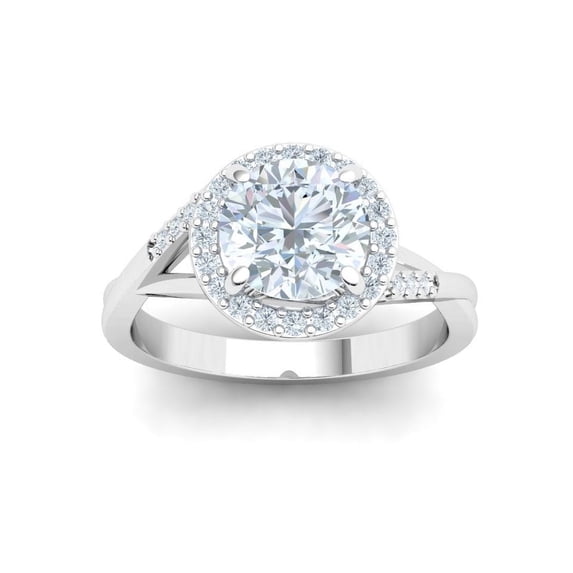 Eterna Jewel14K White Gold Plated 2 Ct Round Cut Lab Created Diamond Ring - Twisted Halo Solitaire with Accents Engagement Ring for Women - Elegant Gift for Her - Ideal for Celebrating Love