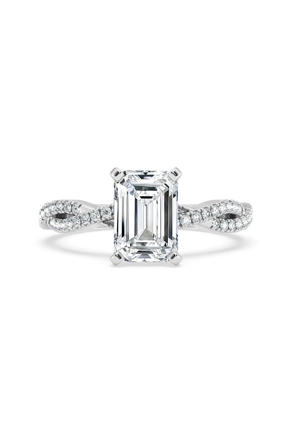 2.2 Ct Lab Created Emerald Cut Diamond Ring - Solitaire Engagement Ring for Women - Twisted Shank Design Lab Created Diamond Rings - 14K White Gold Plated Stylish Party Wear Rings