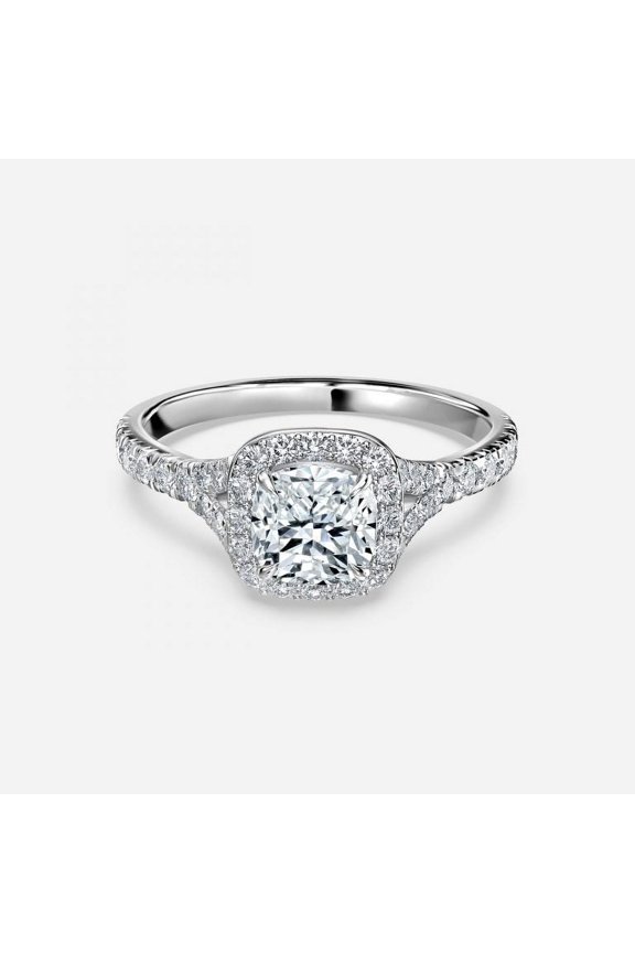 2 Ct Cushion Cut Lab-Created Simulated Diamond Ring - 14K White Gold Plated Halo Engagement Ring - Memorable Gift for Her - Gorgeous Promise Ring - Prong Setting for Timeless Style