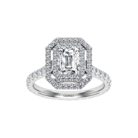 Eterna Jewel2 Ct Lab-Created Simulated Diamond Ring - Emerald Cut Hidden Halo Design Rings - 14K White Gold Plated Engagement Ring - Exquisite Gift for Women - Timeless Elegance for Any Day