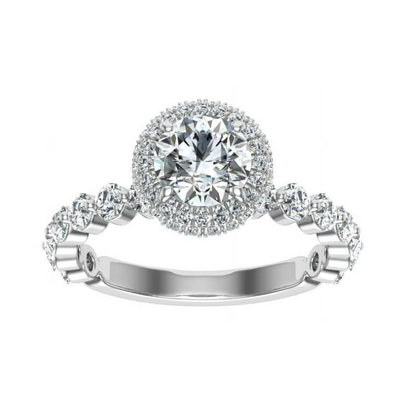 Eterna Jewel2 Ct Round Cut Brilliant Engagement Ring - 14K White Gold Plated Lab-Created Diamond - Double Halo Solitaire with Accents Ring - Sparkling Gift for Her - Luxury Wedding Ring for Bride