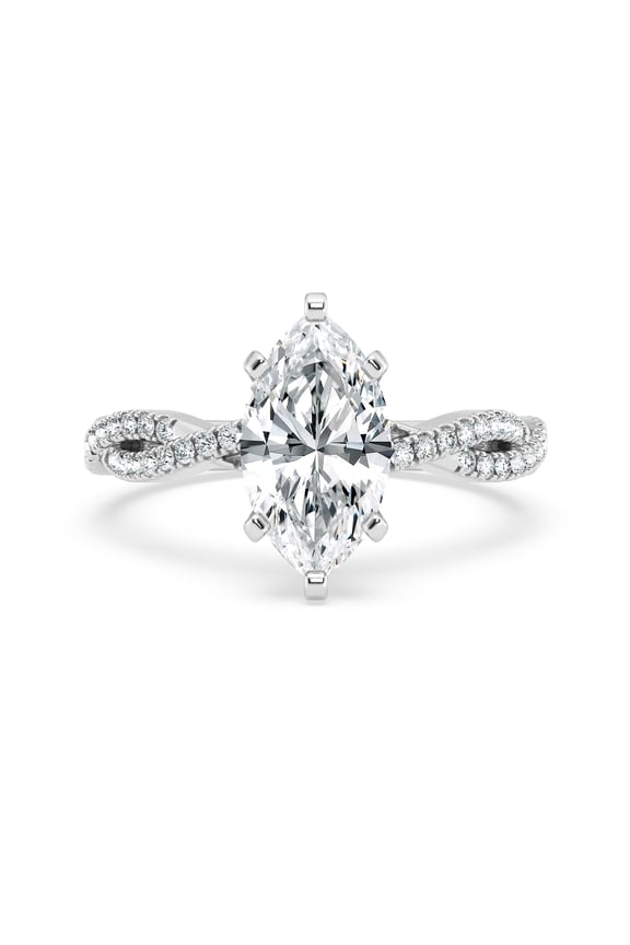 Lab Created Diamond Solitaire Engagement Ring - 2.3 Ct Marquise Cut Twisted Shank Design - Stylish Party Wear Rings - 14K White Gold Plated Diamond Jewelry for Her Special Events
