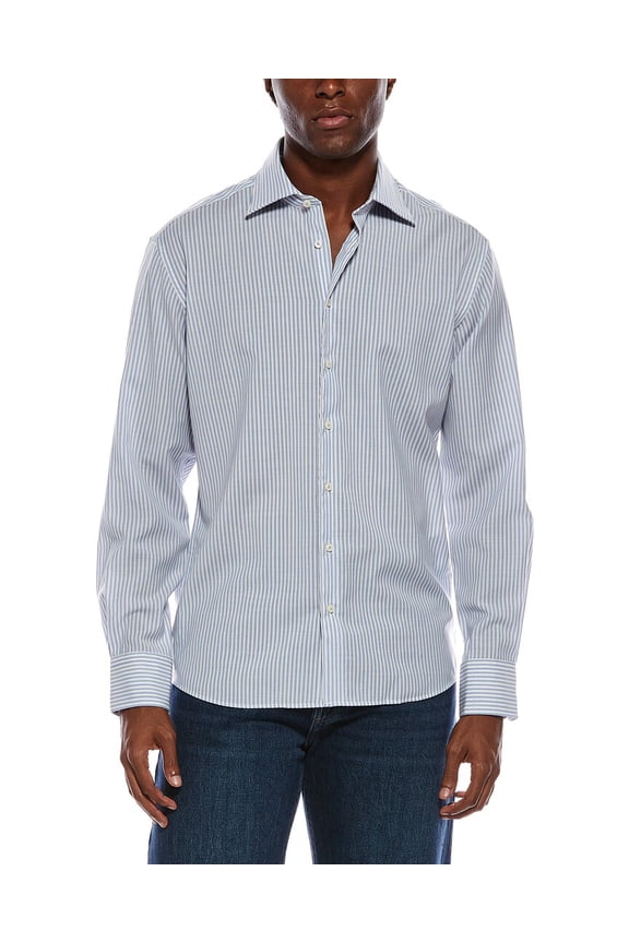mens Fine Wool Stripe Modern Fit Shirt, 42L/16.5L, Blue
