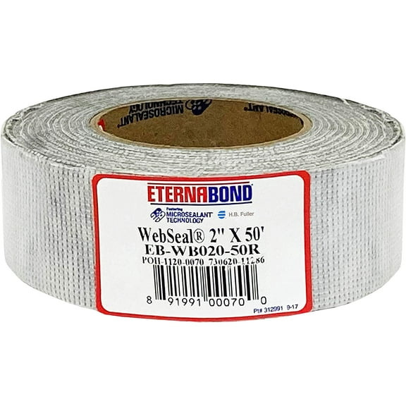 EternaBond WebSeal White 2" x50' MicroSealant Woven Polyester Tape | 23 mil Total Thickness | EB-WB020-50R - Reinforced Fabric for Roof Sealing and Repair