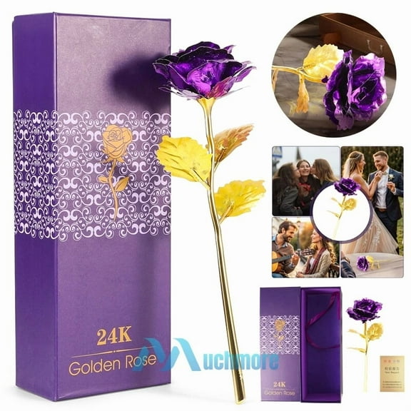 Eternal 24K Gold Foil Plated Rose Long Stem Flower Romantic Gift Home Decor+Box